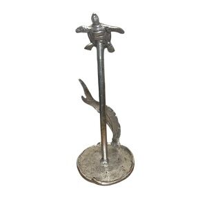 14" Swimming Sea Turtle Paper Towel Holder Nautical Ocean Silver Kitchen Metal